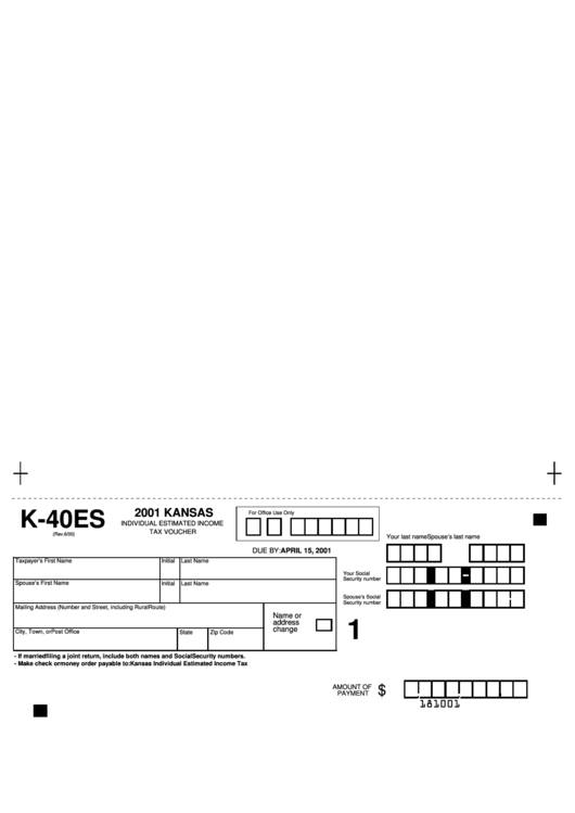 Form K-40es - Individual Estimated Income Tax Voucher 2001 - State Of Kansas Printable pdf