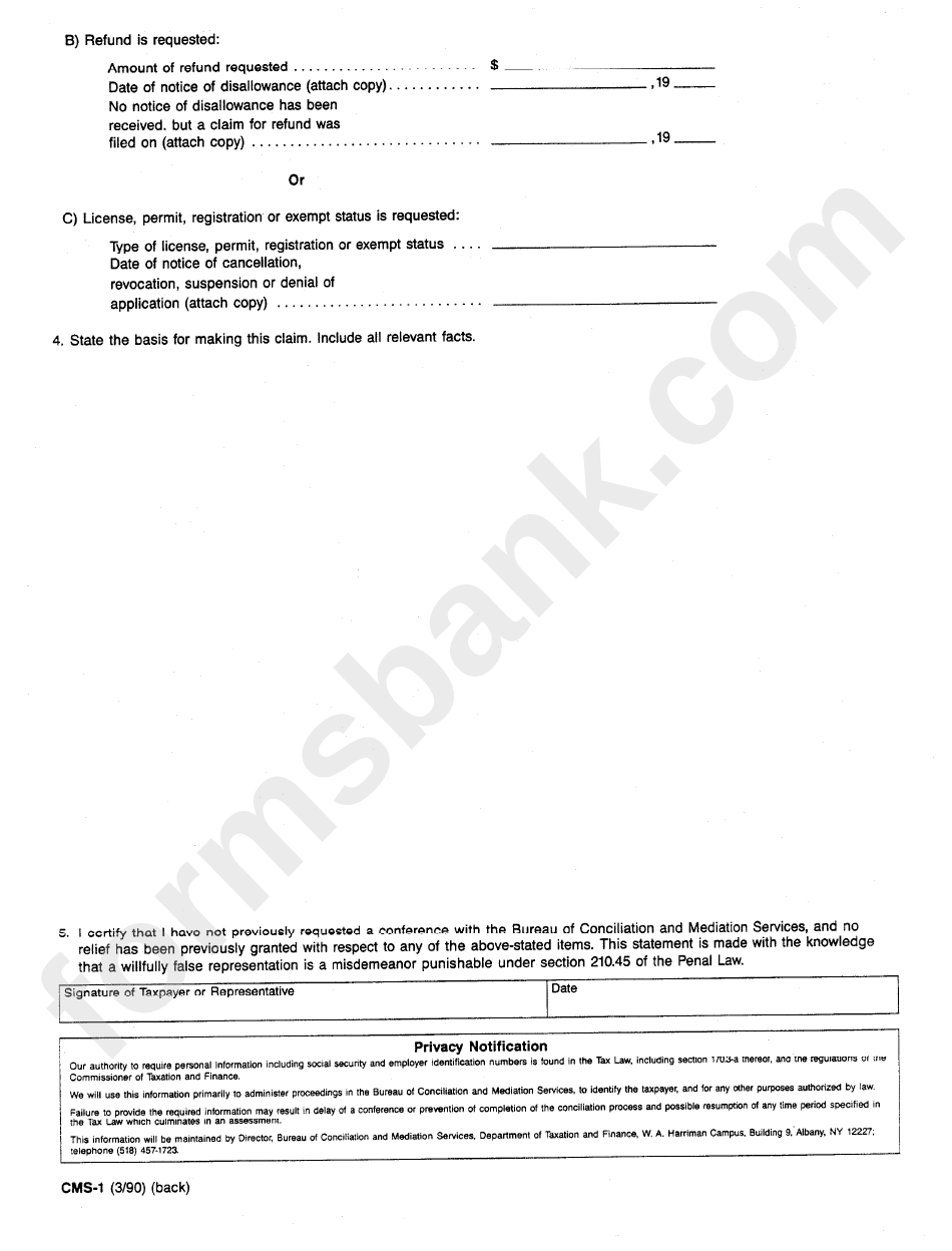 Form Cms-1 - Request For Conciliation Conference - New York