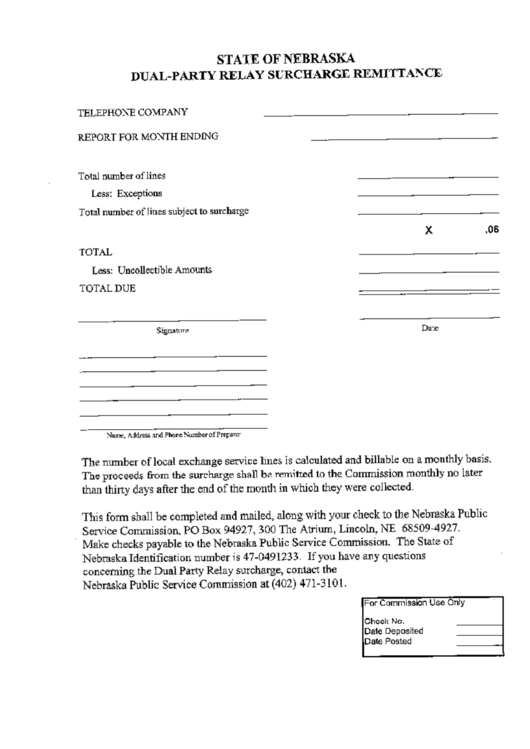 Dual-Party Relay Surcharge Remittance Form Printable pdf