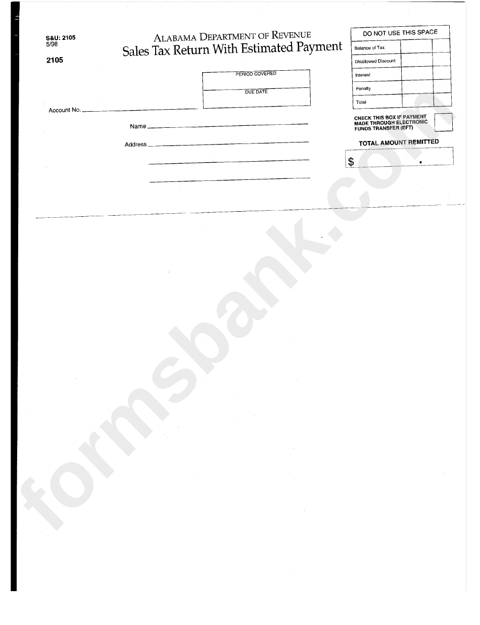 Form 2105 - Sales Tax Return With Estimated Payment - Alabama Department Of Revenue
