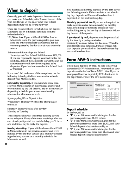 Form Mw-5 Instructions - Withholding Tax Deposit/payment Voucher Printable pdf