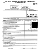 New Jersey Sales And Use Tax Return - Salem County Quarterly Return Form Printable pdf