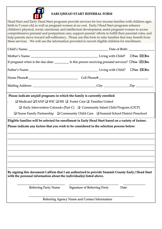 Early/head Start Referral Form