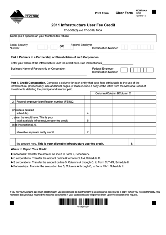 Fillable Form Iufc - Infrastructure User Fee Credit - 2011 Printable pdf
