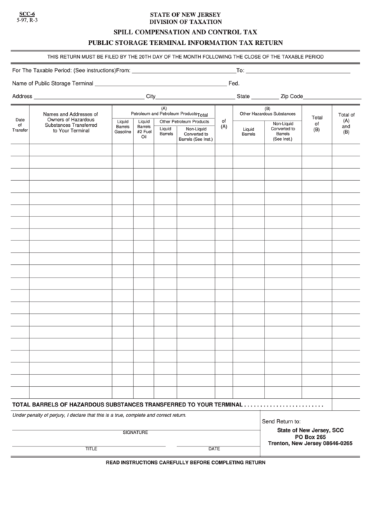 Form Scc-6 - Public Storage Terminal Information Tax Return Printable pdf