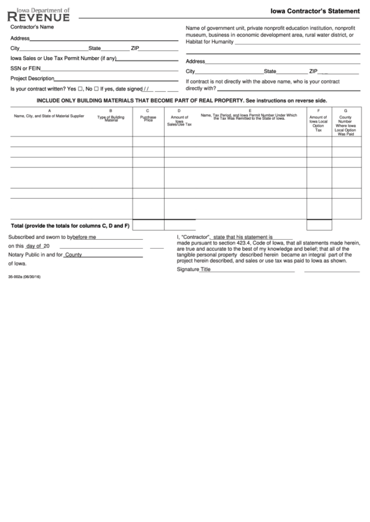 Form 35-002a - Iowa Contractor