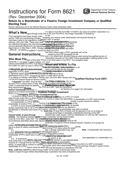 Instructions For Form 8621 (Rev.december 2004) Printable pdf