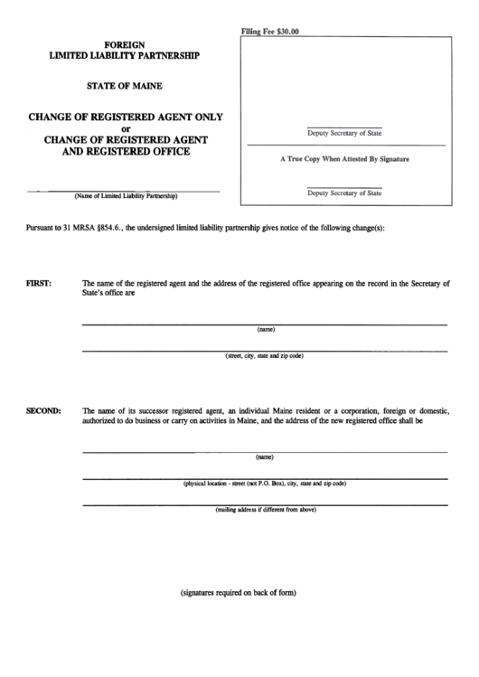 Form Mllp-12c - Change Of Registered Agent Onl Y Or Change Of Registered Agent And Registered Office - State Of Maine Printable pdf