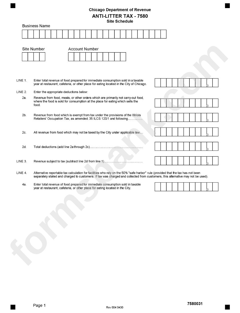 Anti-Litter Tax - 7580 - Chicago Department Of Revenue