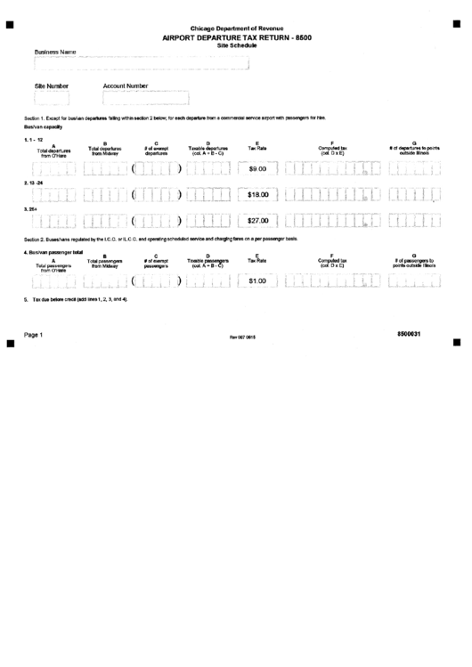 Form 8500 - Airport Departure Tax Return - Chicago Department Of Revenue - 2000 Printable pdf