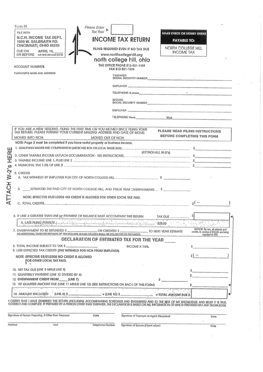Form Ir - Income Tax Return - Ohio Printable pdf