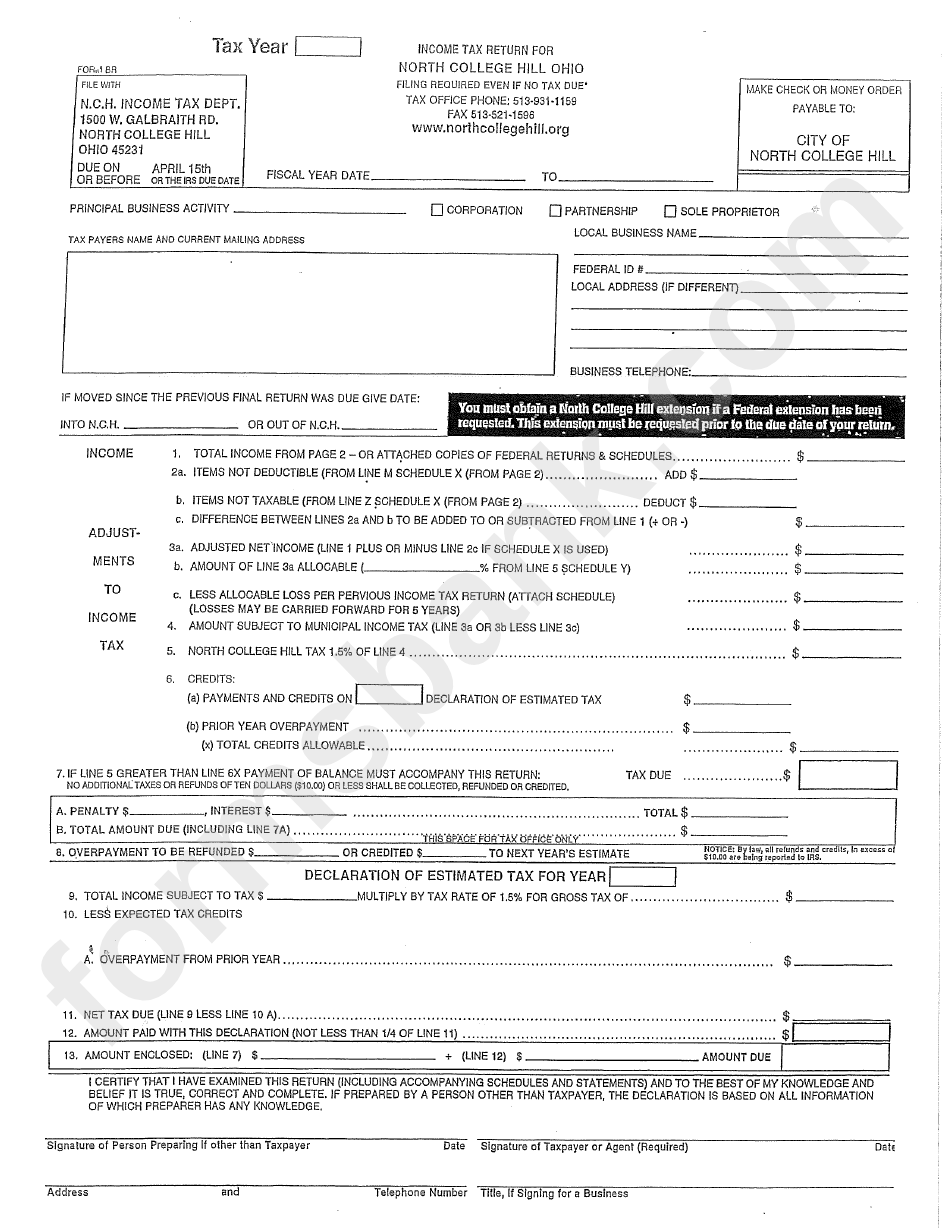 Form Br - Income Tax Return - Ohio