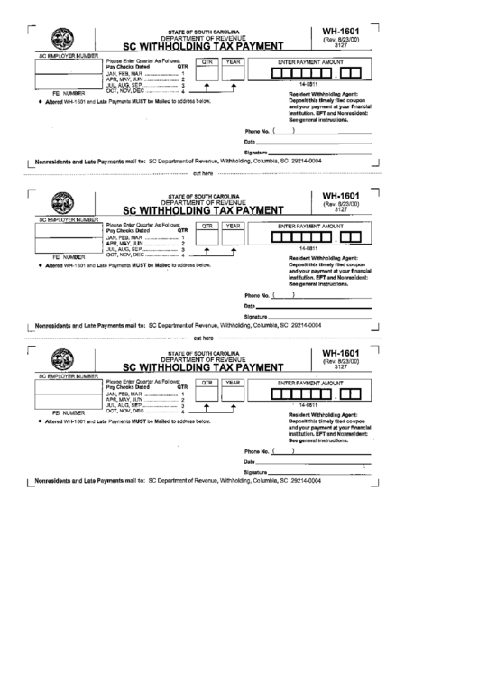 Form Wh-1601 - Sc Withholding Tax Payment - 2000 Printable pdf