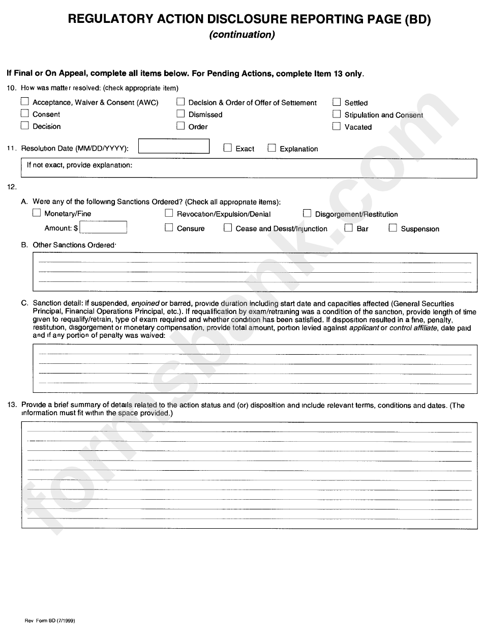 Form Bd - Uniform Application For Broker-Dealer Registration - 1999