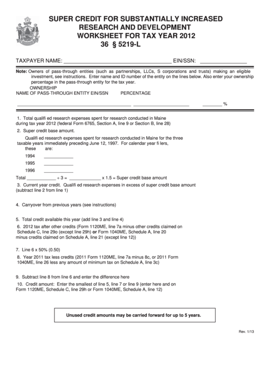 Super Credit For Substantially Increased Research And Development Worksheet - 2012 Printable pdf