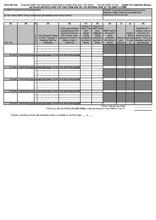 Form Nd-1(A) - Employer Emst Non-Deduction Credit Report Printable pdf