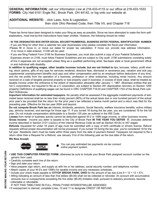 Form Bpext City Of Brook Park, Ohio Tax Return Application For