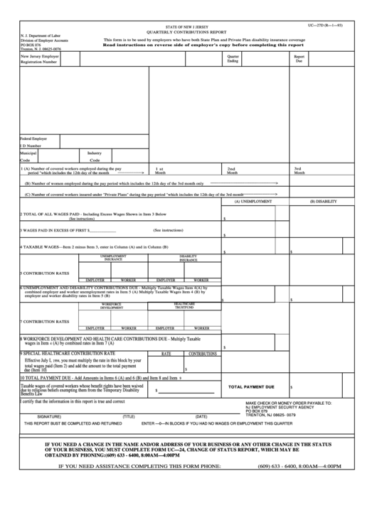 Form Uc-27d - Quarterly Contributions Report- State Of New Jersey Printable pdf