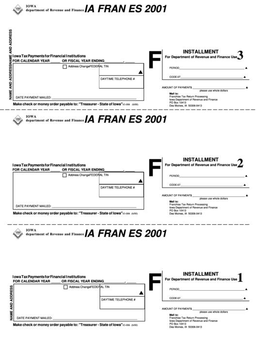 Form Ia Fran Es - Iowa Tax Payments For Financial Institutions - 2001 Printable pdf