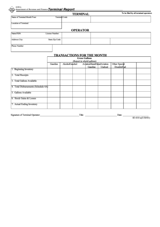Form 83-010 - Transactions For The Month Printable pdf
