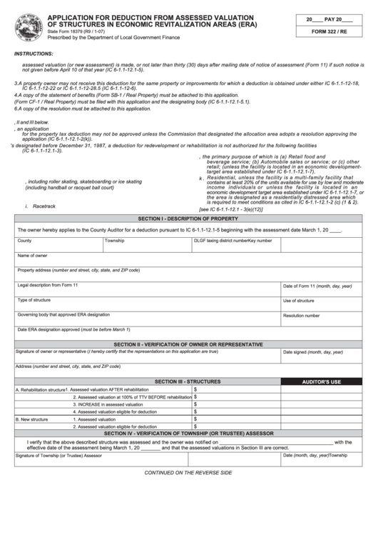 Fillable State Form 18379 - Application For Deduction From Assessed Valuation Of Structures In Economic Revitalization Areas Printable pdf