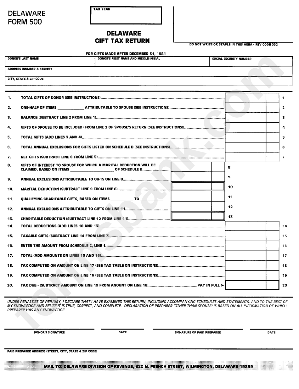 Form 500 - Delaware Gift Tax Return