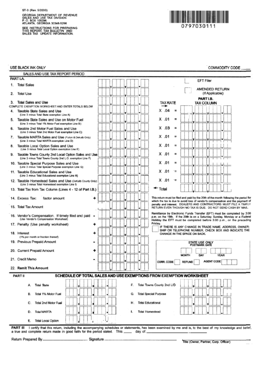 Form St-3 - Sales And Use Tax Return - Georgia Department Of Revenue Printable pdf