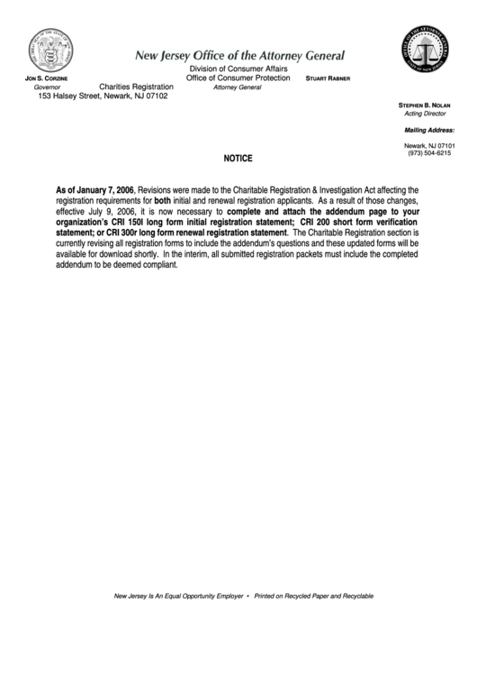 Form Cri-200 - Short Form Registration/verification Statement - 2006 Printable pdf