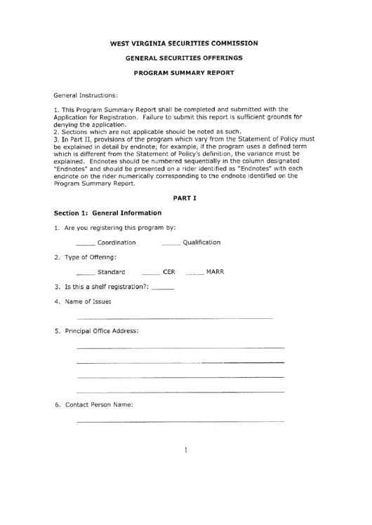 Program Summary Report - West Virginia Securities Commission Printable pdf