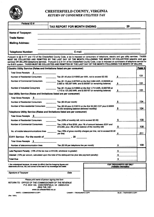 Return Of Consumer Utilities Tax Form - Chesterfield County, Virginia Printable pdf