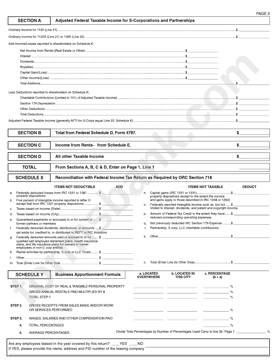 Form Br - Income Tax Return - City Of Wilmington - 2012