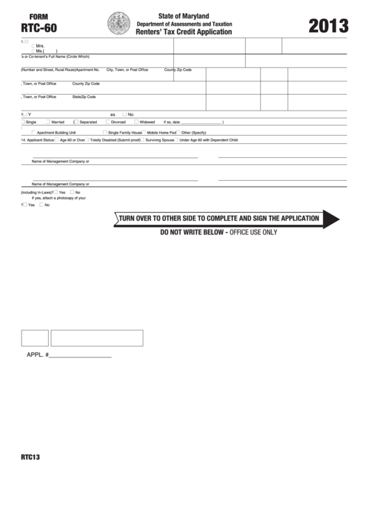 Form Rtc-60 - Renters