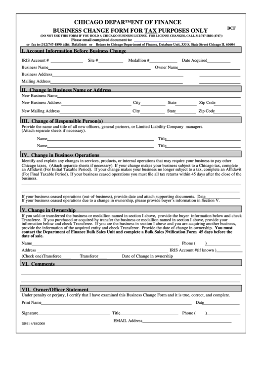 Form Bcf - Business Change Form For Tax Purposes Only Printable pdf