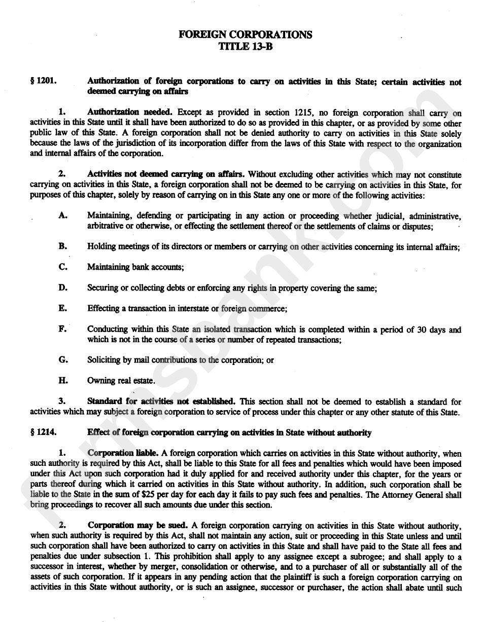 Form Mnca-12 - Foriegn Corporations Title 13-B - 2000