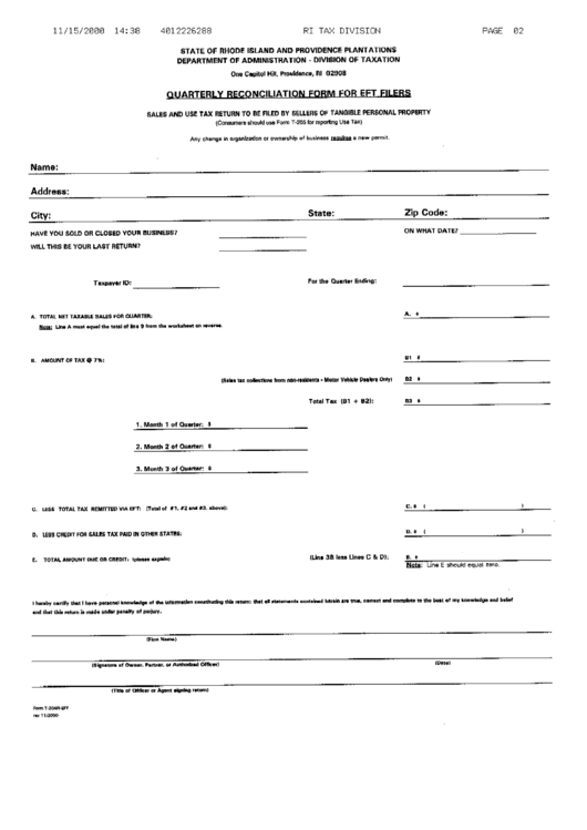 Form T-204r-Eft - Quarterly Reconciliation Form For Eft Fillers Printable pdf