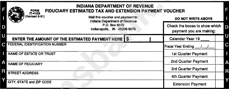 Form It-41es - Fiduciary Estimated Tax And Extension Payment Voucher - Indiana Department Of Revenue