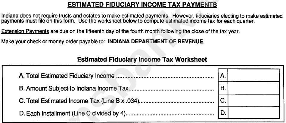 Form It-41es - Fiduciary Estimated Tax And Extension Payment Voucher - Indiana Department Of Revenue
