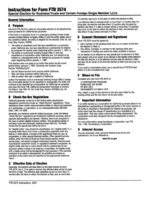 Instructions For Form Ftb 3574 Printable pdf