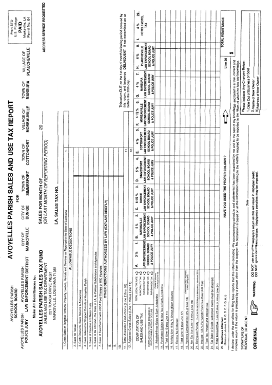 Avoyelles Parish Sales And Use Tax Report Form printable pdf download