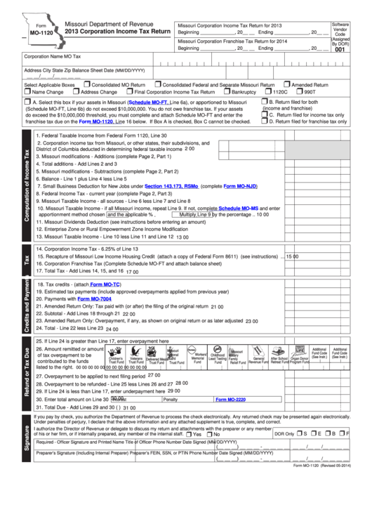 Form Mo-1120 - 2013 Corporation Income Tax Return - State Of Missouri Printable pdf