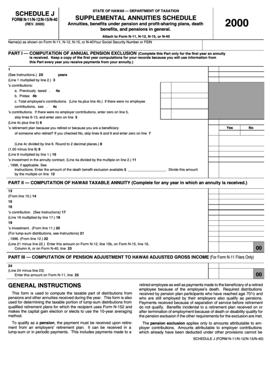 Schedule J (Form N-11/n-12/n-15/n-40) - Supplemental Annuities Schedule - 2000 Printable pdf