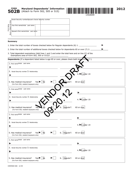 Form 502b Draft - Maryland Dependents