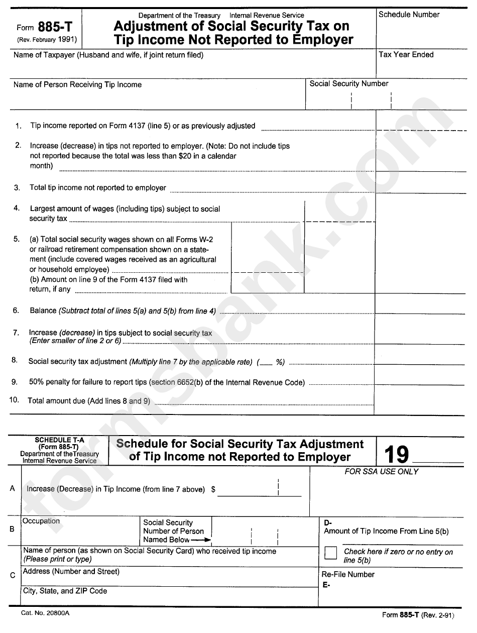 Form 885-T - Adjustment Of Social Security Tax On Tip Income Not Reported To Employer