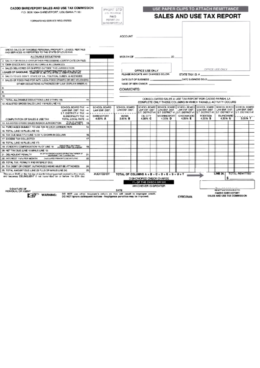 Sales And Use Tax Report - Caddo Shreveport Sales And Use Tax Commission Printable pdf