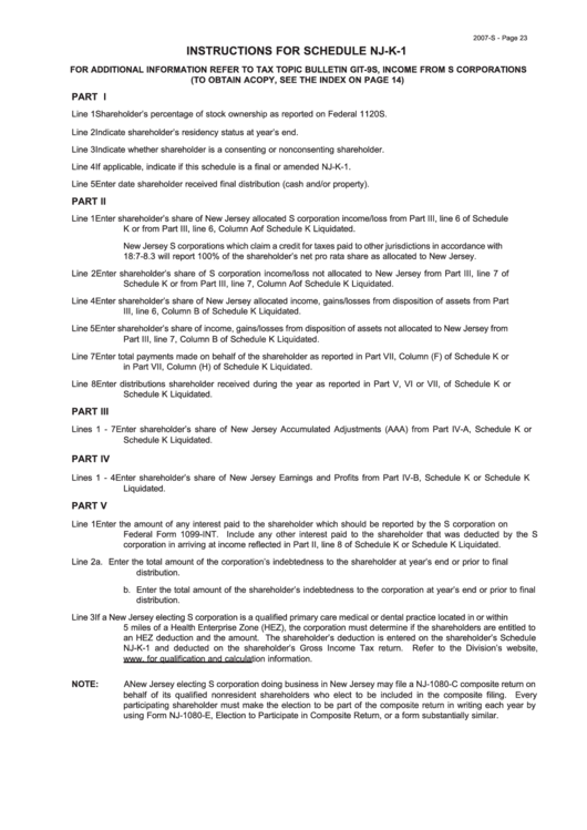 Instructions For Schedule Nj-K-1 Printable pdf