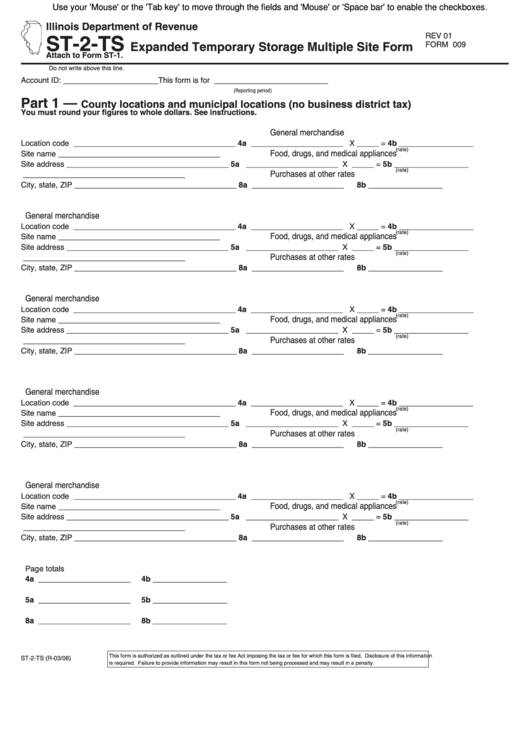 Fillable Form St-2-Ts - Expanded Temporary Storage Multiple Site Form - 2001 Printable pdf