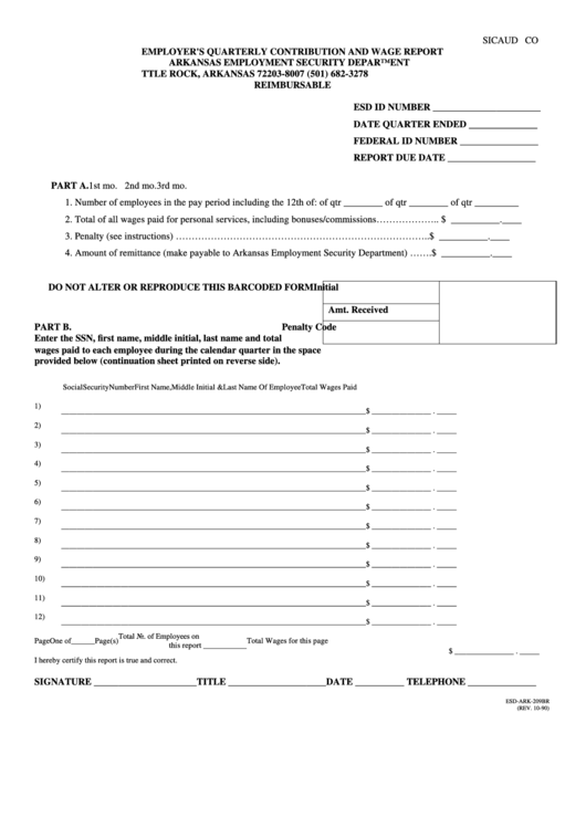 Form Esd-Ark-209br - Employer