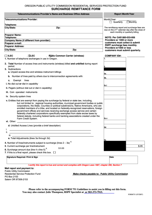 Form 751 - Surcharge Remittance Form Printable pdf