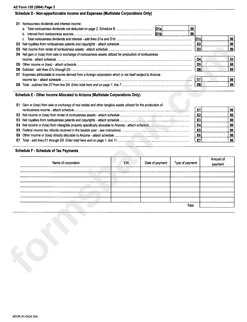 Arizona Form 120 - Arizona Corporation Income Tax Return - 2004