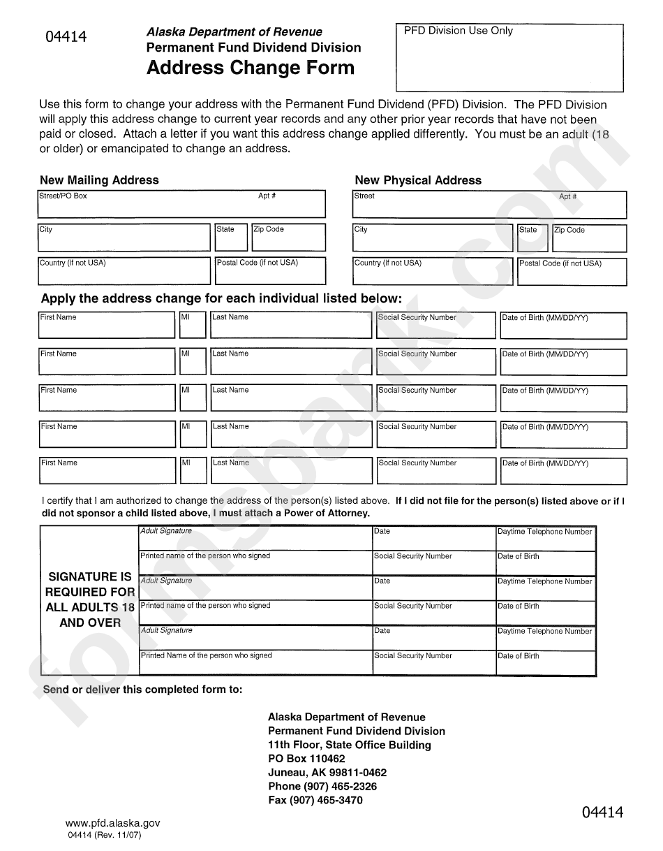 Form 04414 - Address Change Form - Alaska Department Of Revenue